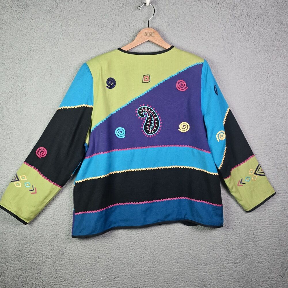 Indigo Moon Patchwork Boho Jacket Blue Green Larg… - image 2